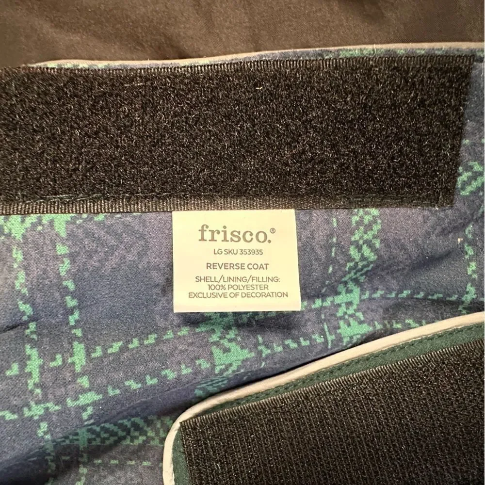 Fresco Green and Blue Plaid Reversible Quilted Dog Jacket size Medium .